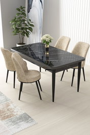 Hanah Home Juego de mesa y sillas de comedor de 5 piezas, Mármol negro y Crema
